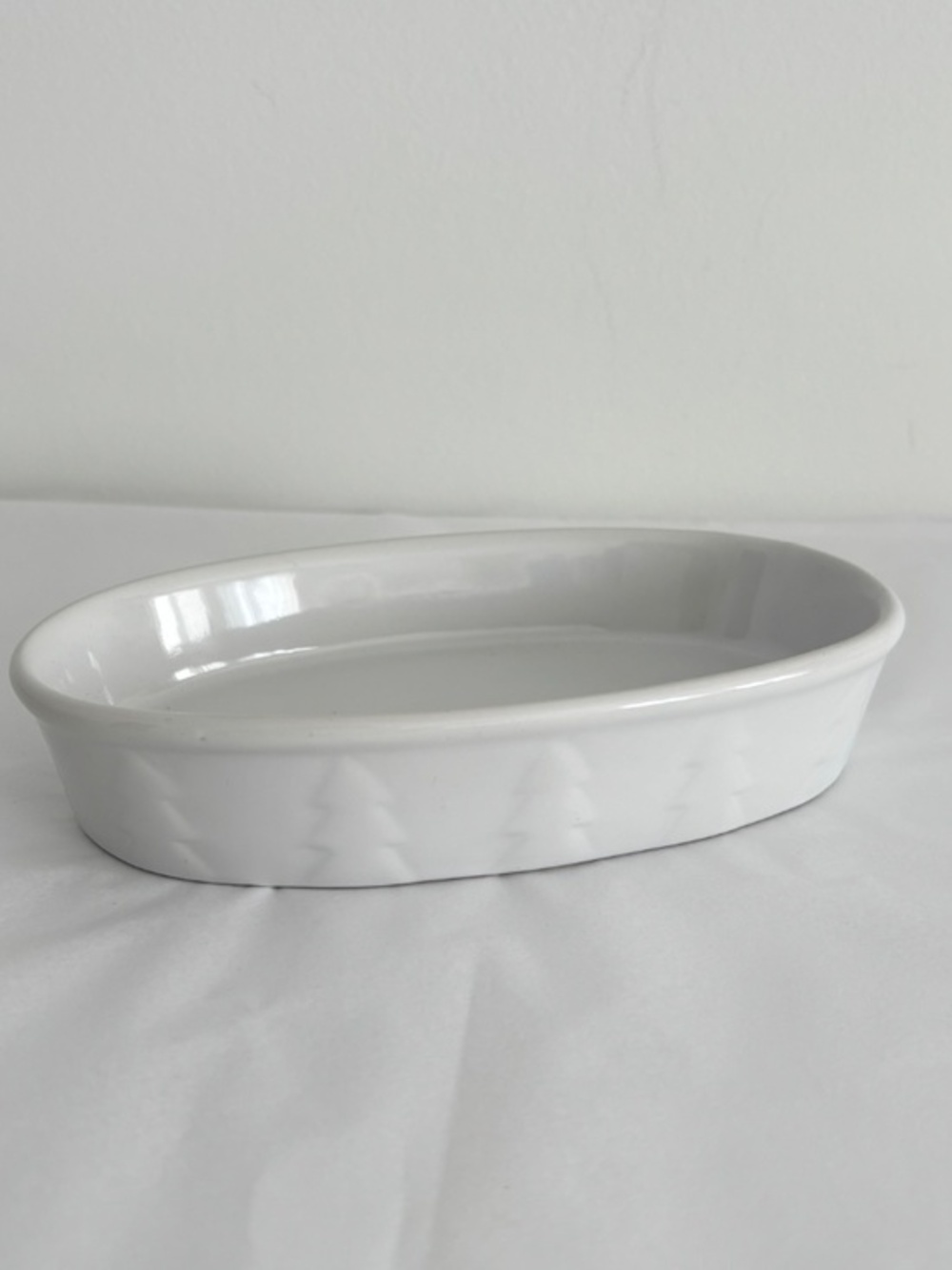 Pier 1 Imports white Oval Ceramic Dish trinket dish Christmas soap dish trees